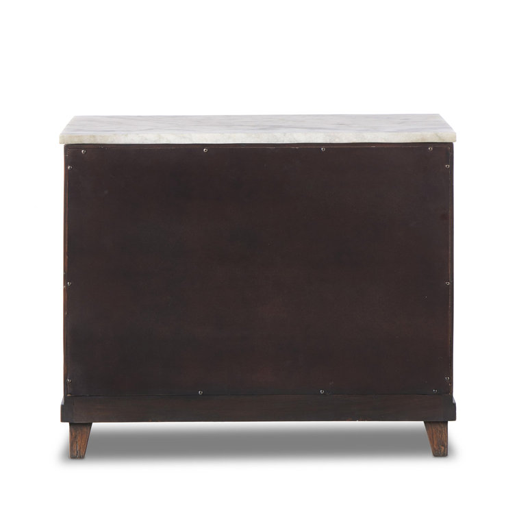 Elson Dark Brown Mango Wood 3 Drawer Nightstand with Marble Top