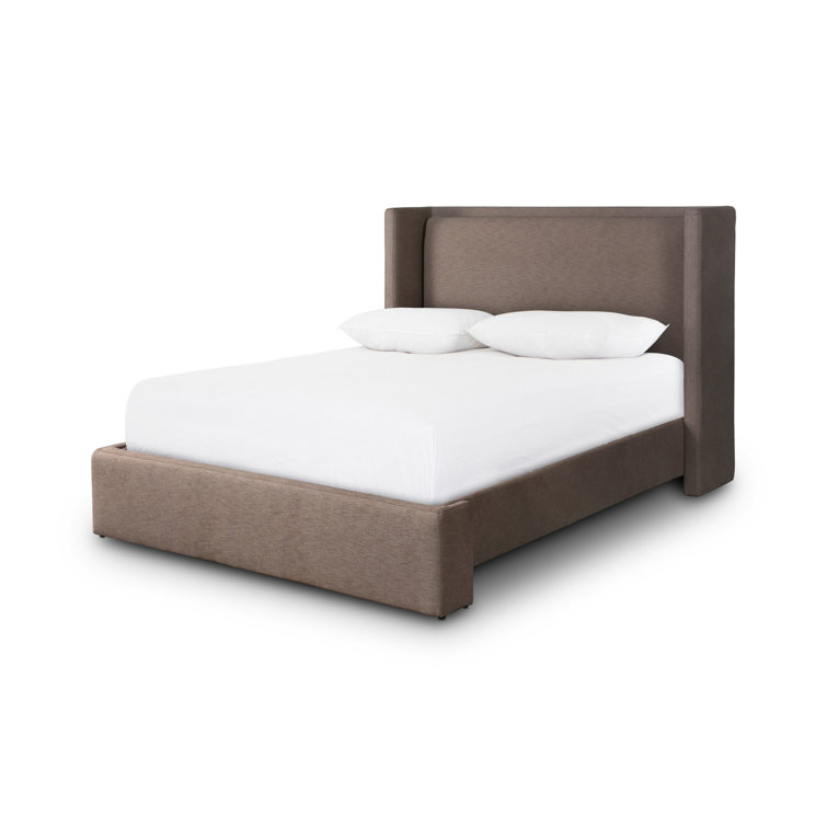 King Taupe Cotton Blend Upholstered Bed with Headboard