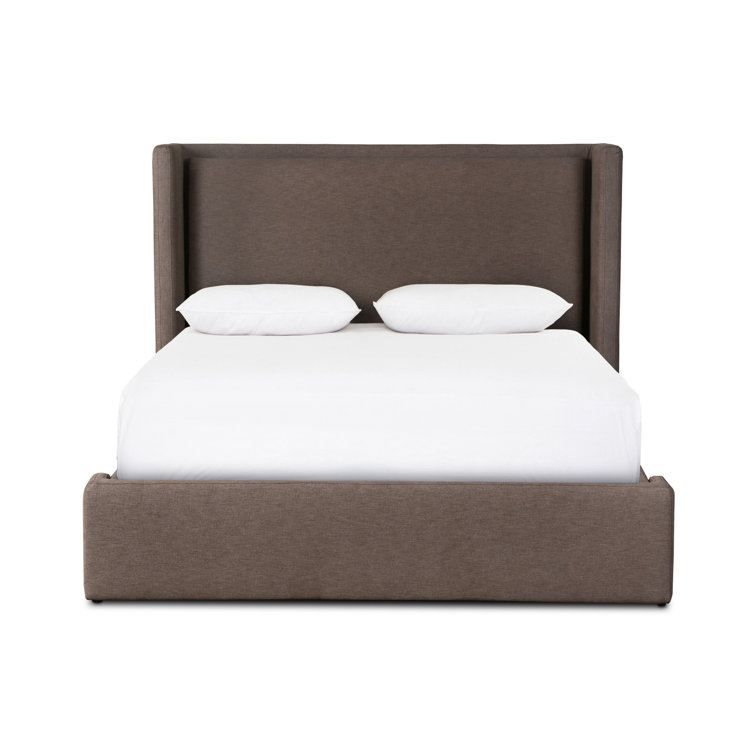 King Taupe Cotton Blend Upholstered Bed with Headboard