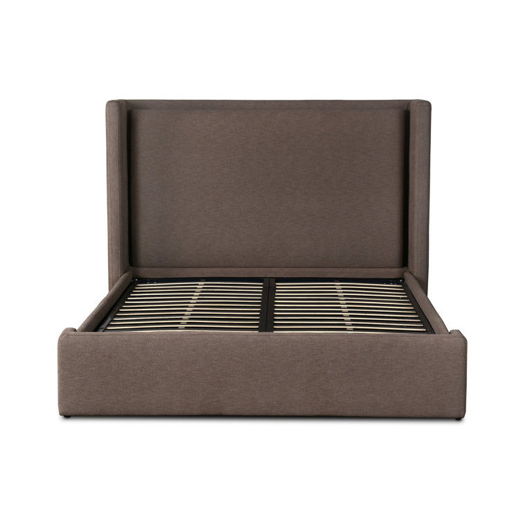 King Taupe Cotton Blend Upholstered Bed with Headboard