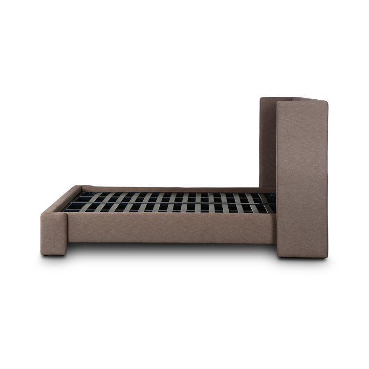 King Taupe Cotton Blend Upholstered Bed with Headboard