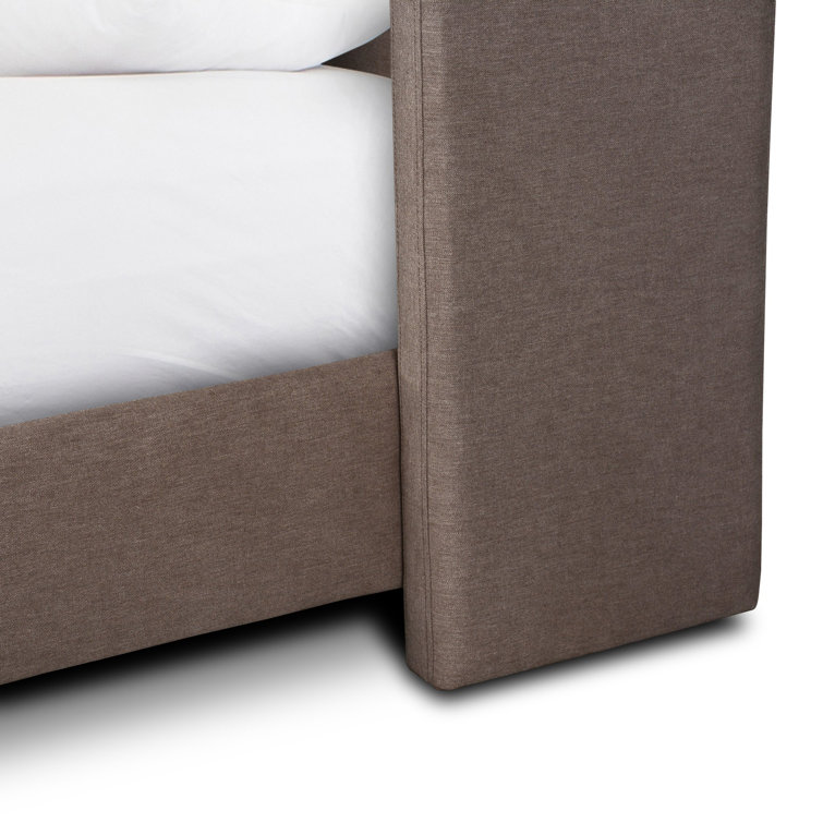 King Taupe Cotton Blend Upholstered Bed with Headboard