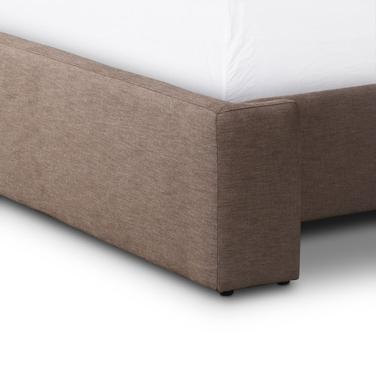 King Taupe Cotton Blend Upholstered Bed with Headboard