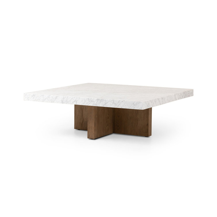 48" Brown and White Marble Square Coffee Table with Storage