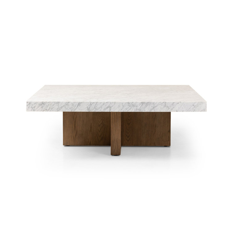 48" Brown and White Marble Square Coffee Table with Storage
