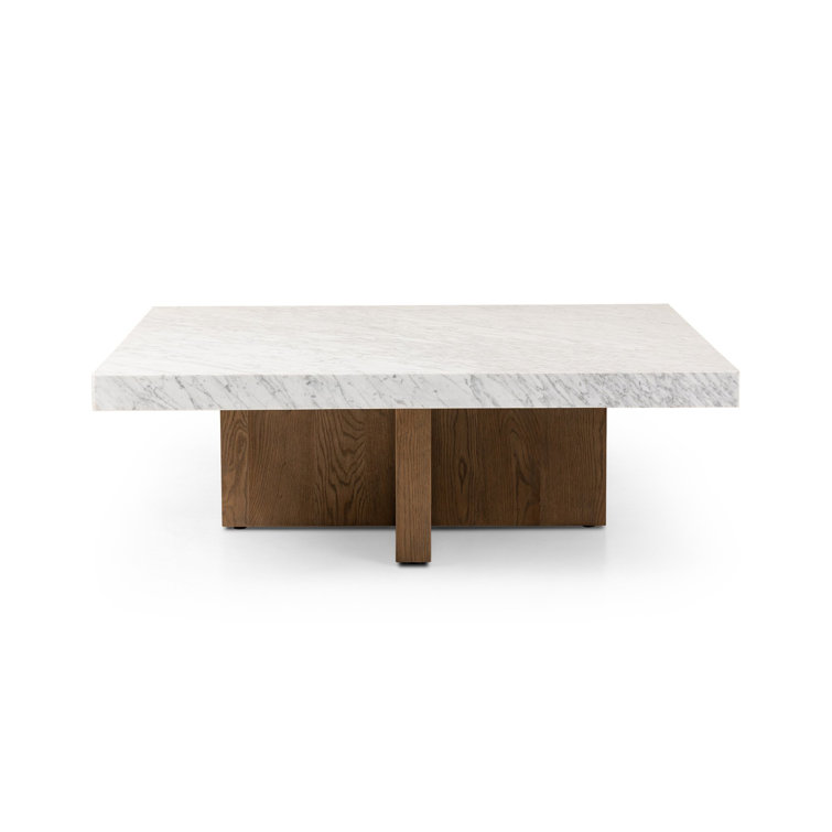 48" Brown and White Marble Square Coffee Table with Storage