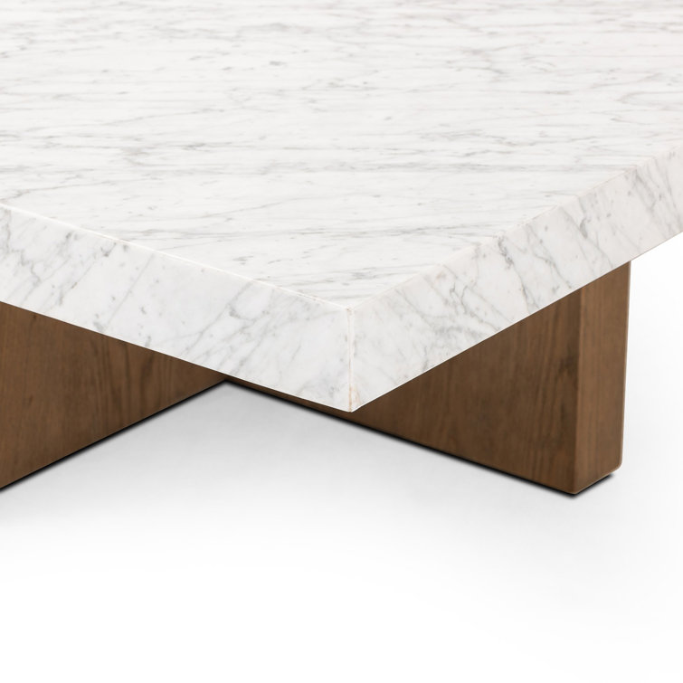 48" Brown and White Marble Square Coffee Table with Storage