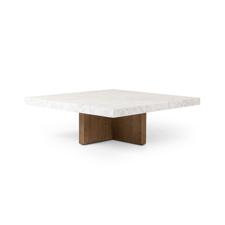 48" Brown and White Marble Square Coffee Table with Storage