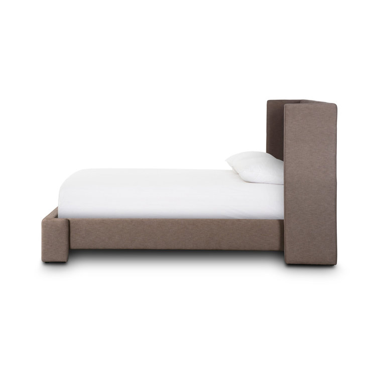 King Taupe Cotton Blend Upholstered Bed with Headboard