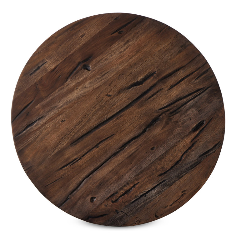 Naiesha Round Brown Solid Wood Pedestal End Table