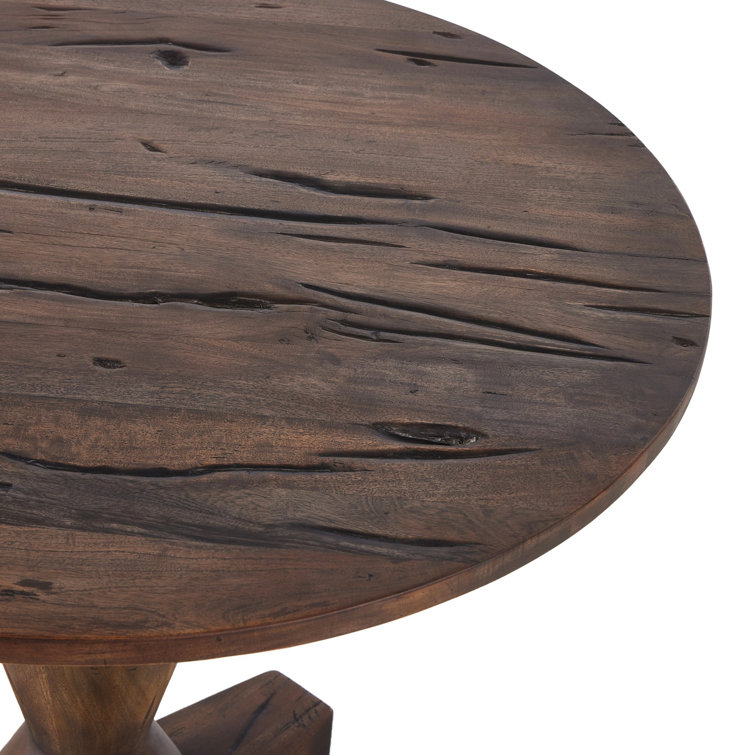 Naiesha Round Brown Solid Wood Pedestal End Table
