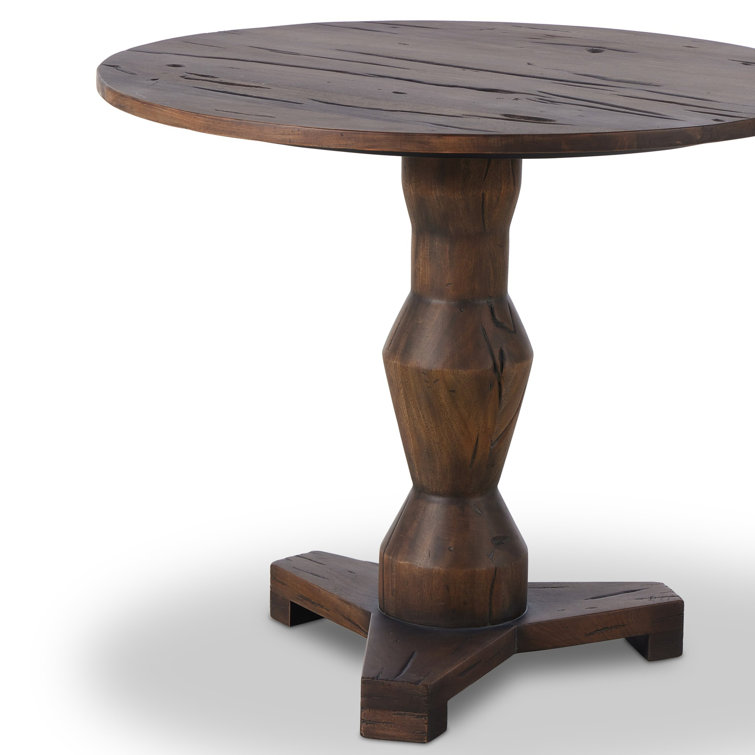 Naiesha Round Brown Solid Wood Pedestal End Table