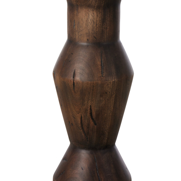 Naiesha Round Brown Solid Wood Pedestal End Table