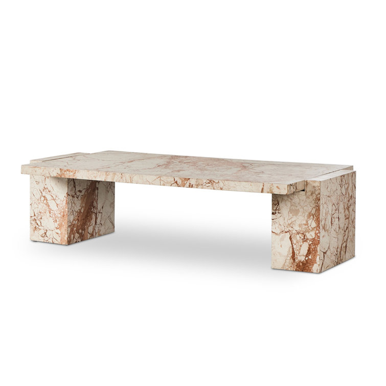 Cream Marble Rectangular Coffee Table with Storage