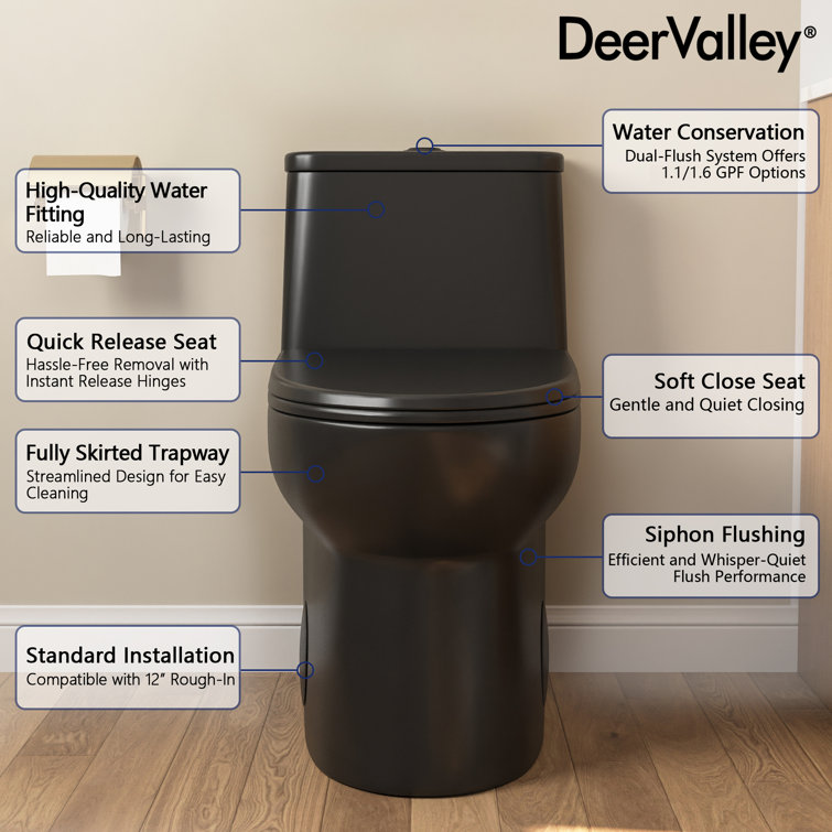 Black Elongated One-Piece High Efficiency Dual Flush Toilet