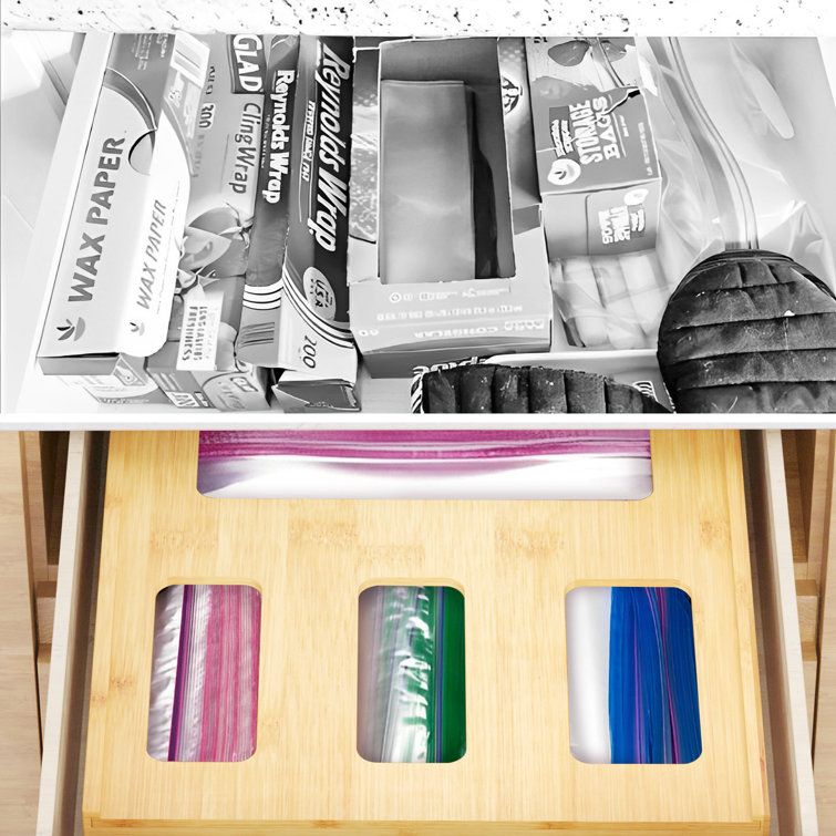 Bamboo 4-Slot Food Storage Bag Organizer for Kitchen Drawer