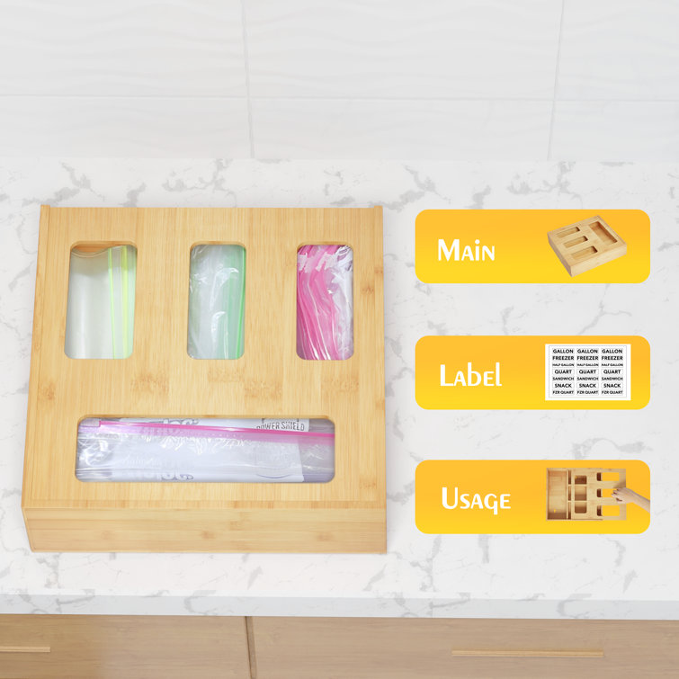 Bamboo 4-Slot Food Storage Bag Organizer for Kitchen Drawer