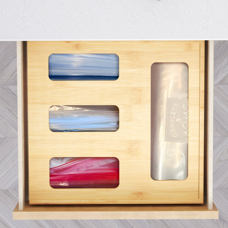 Bamboo 4-Slot Food Storage Bag Organizer for Kitchen Drawer