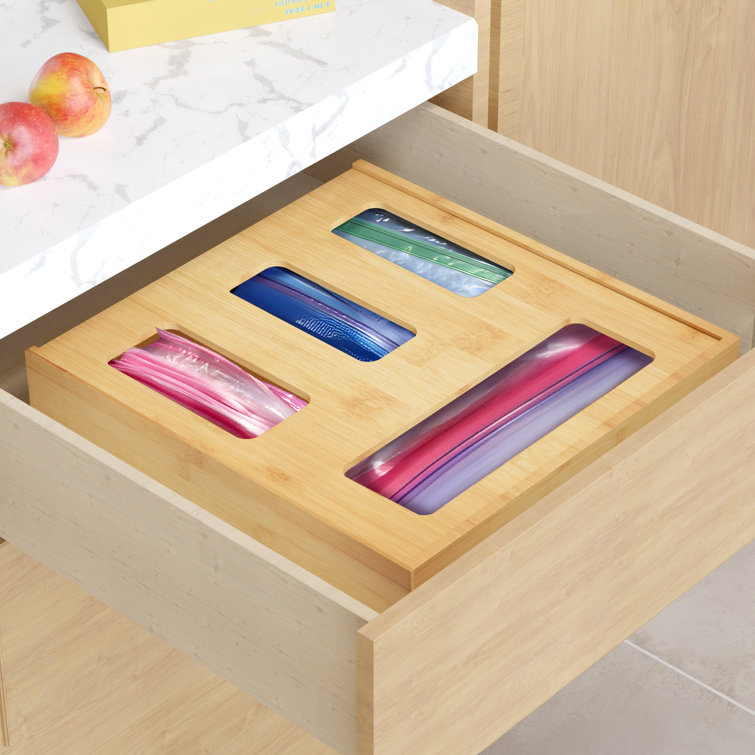 Bamboo 4-Slot Food Storage Bag Organizer for Kitchen Drawer