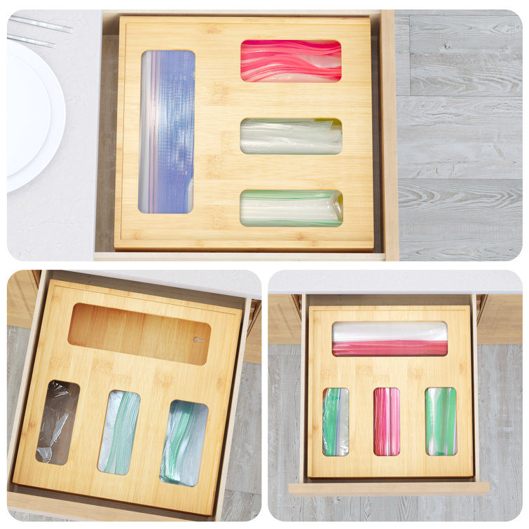 Bamboo 4-Slot Food Storage Bag Organizer for Kitchen Drawer