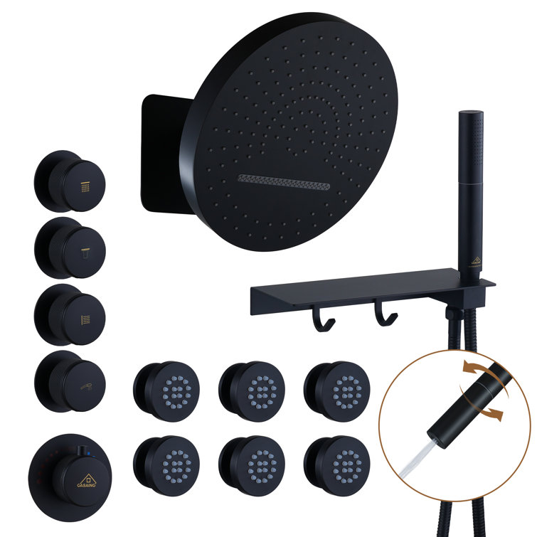 Nickel Dual Head Wall Mounted Shower System with Body Jets