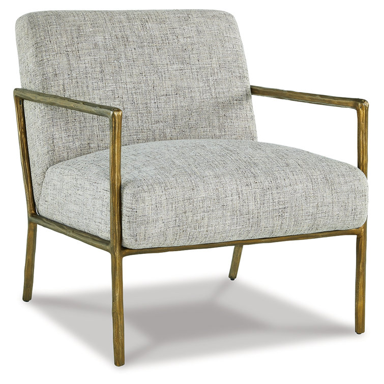 Transitional Ryandale Gold Metal Accent Chair in Sterling Beige