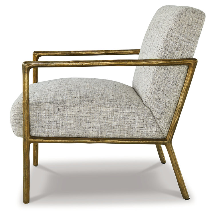 Transitional Ryandale Gold Metal Accent Chair in Sterling Beige