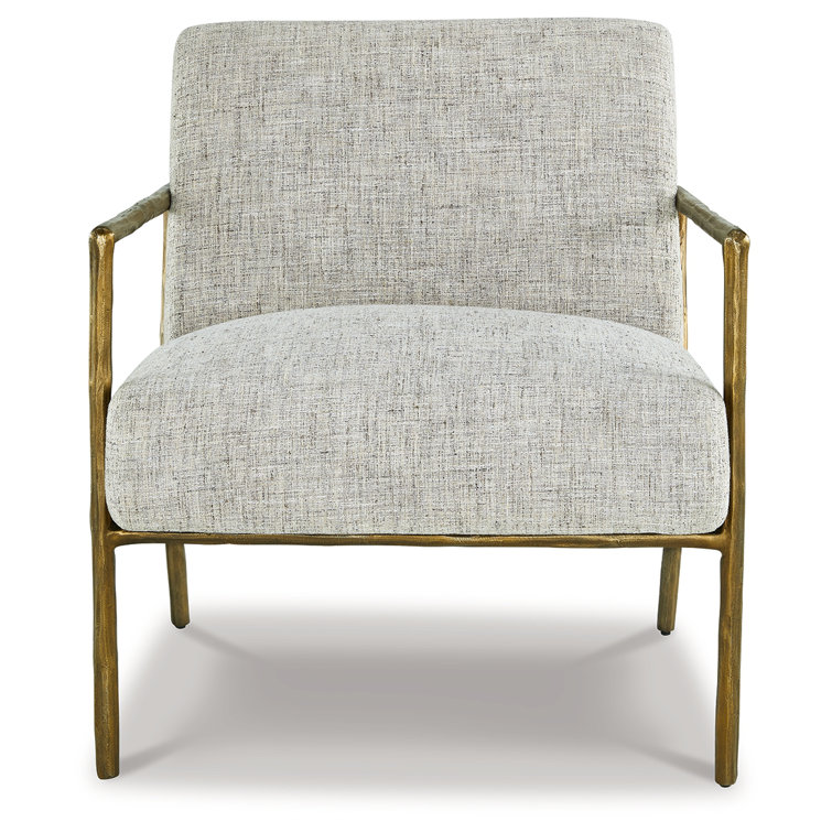 Transitional Ryandale Gold Metal Accent Chair in Sterling Beige