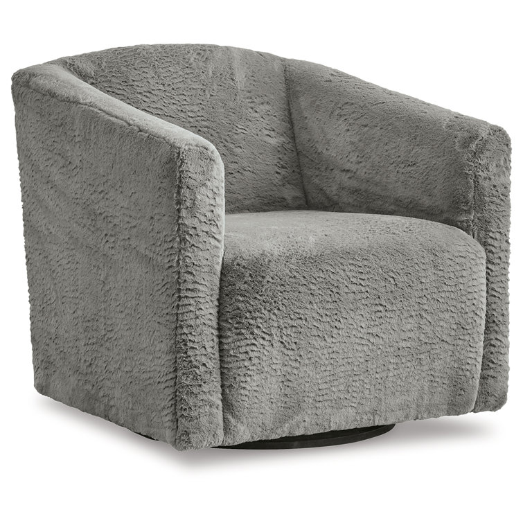 Transitional Gray 29'' Microfiber Swivel Barrel Chair