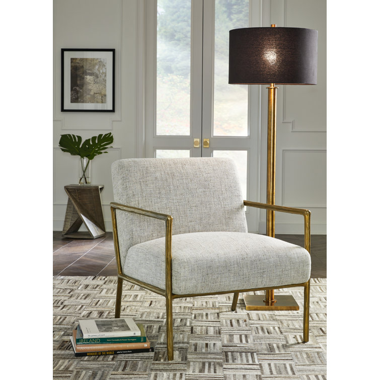 Transitional Ryandale Gold Metal Accent Chair in Sterling Beige