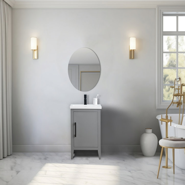 Cashmere Gray Single Bathroom Vanity with Ceramic Top and Matte Black Hardware