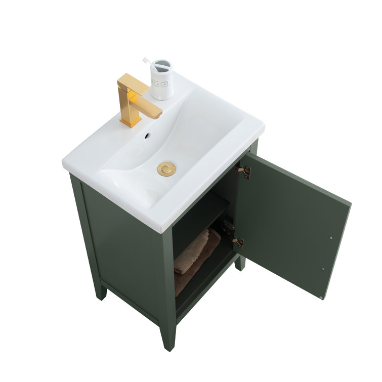 20'' Vintage Green Single Bathroom Vanity with Ceramic Top
