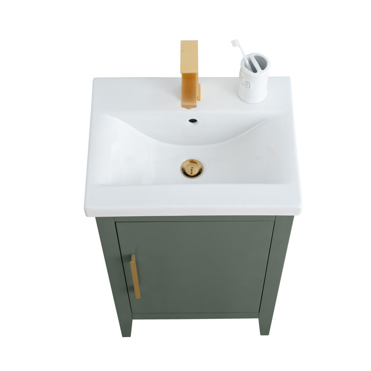 20'' Vintage Green Single Bathroom Vanity with Ceramic Top