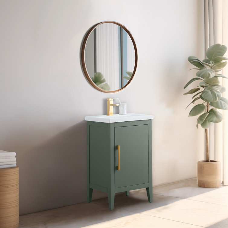 20'' Vintage Green Single Bathroom Vanity with Ceramic Top