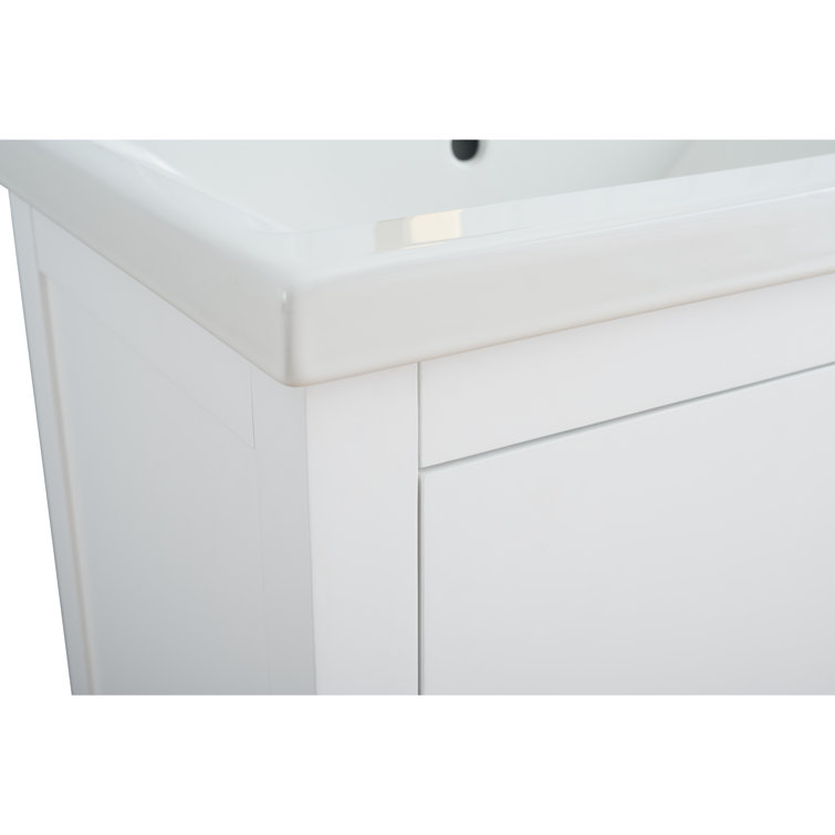 White and Golden Brushed Single Bathroom Vanity with Ceramic Top