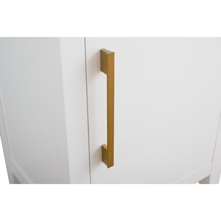 White and Golden Brushed Single Bathroom Vanity with Ceramic Top