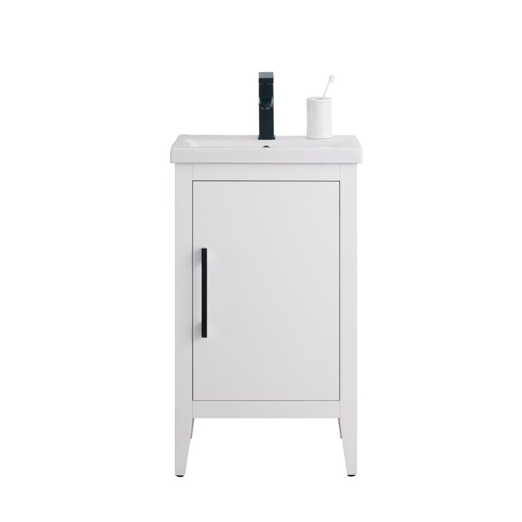 White and Matte Black Single Bathroom Vanity with Ceramic Top