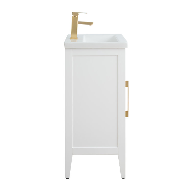 White and Golden Brushed Single Bathroom Vanity with Ceramic Top