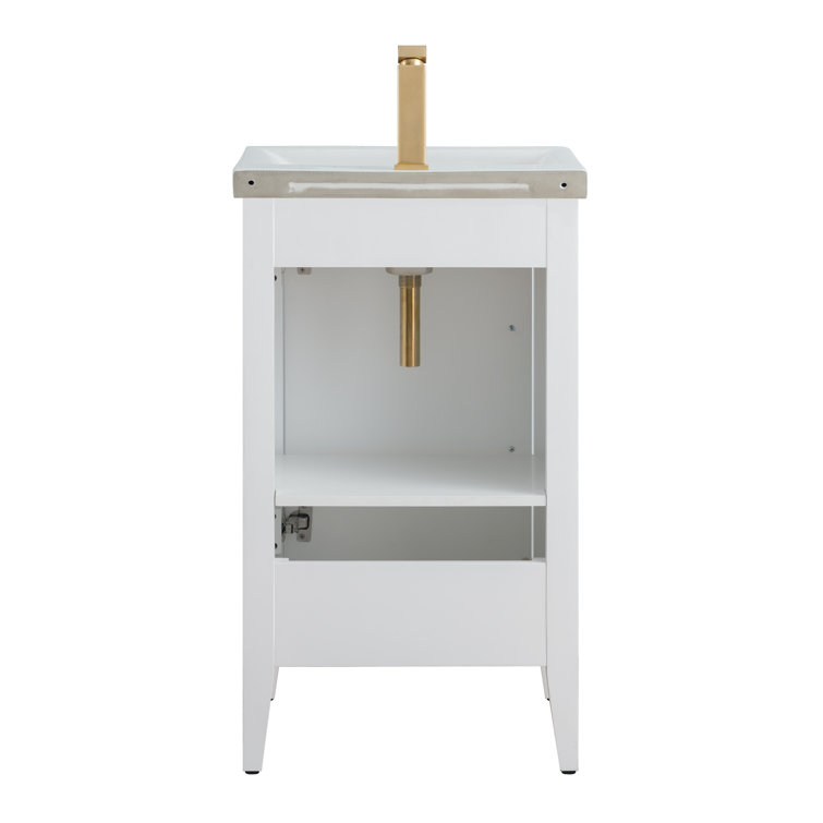 White and Golden Brushed Single Bathroom Vanity with Ceramic Top