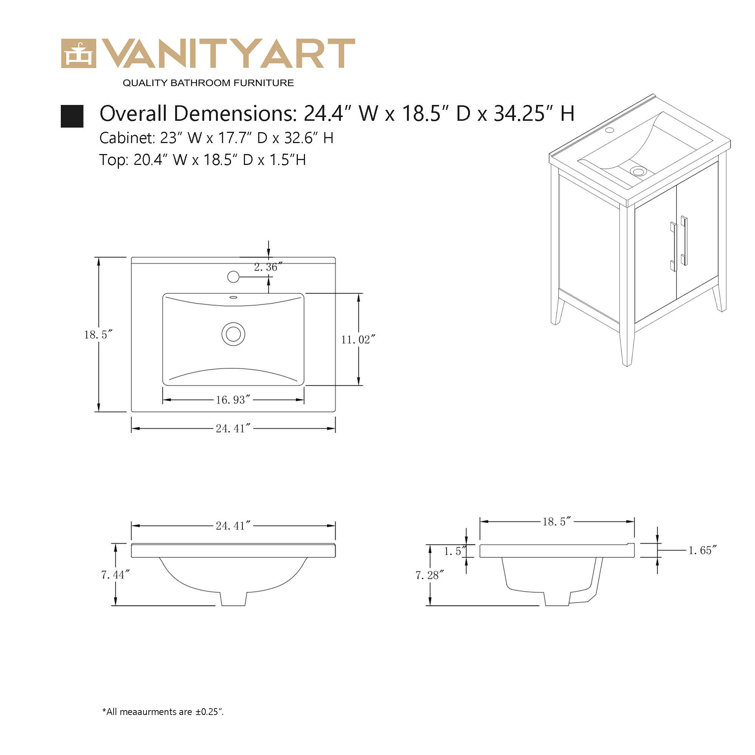 Natural Oak and Matte Black 24" Single Bathroom Vanity with Ceramic Top