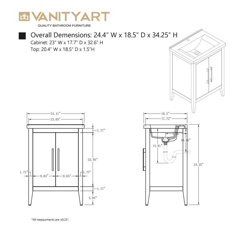 Natural Oak and Matte Black 24" Single Bathroom Vanity with Ceramic Top