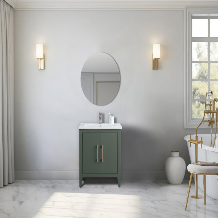 Vintage Green 24" Single Bathroom Vanity with Ceramic Countertop