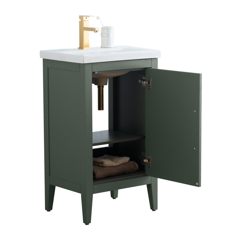 Vintage Green 24" Single Bathroom Vanity with Ceramic Countertop