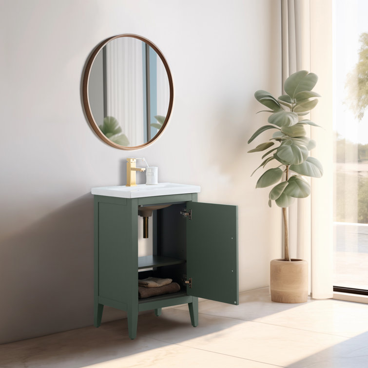 Vintage Green 24" Single Bathroom Vanity with Ceramic Countertop