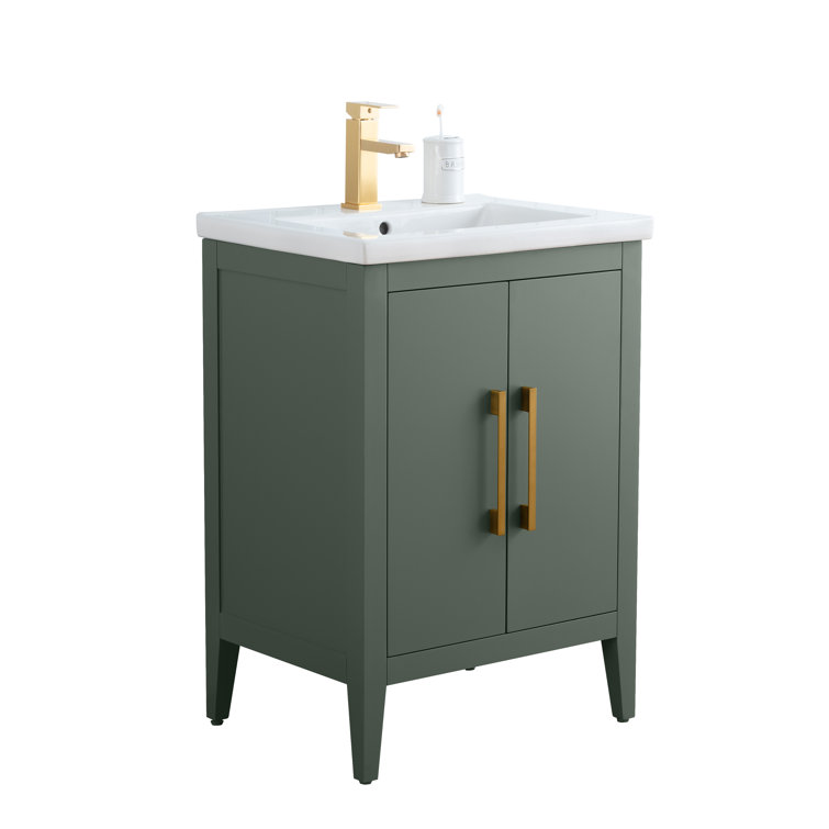 24" Vintage Green Single Sink Bathroom Vanity with Ceramic Top