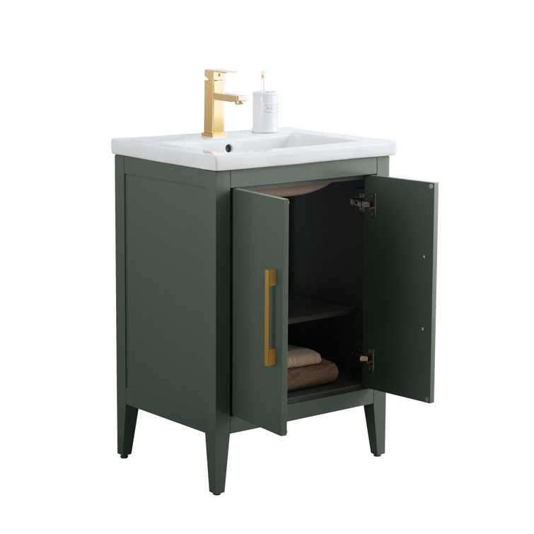 24" Vintage Green Single Sink Bathroom Vanity with Ceramic Top