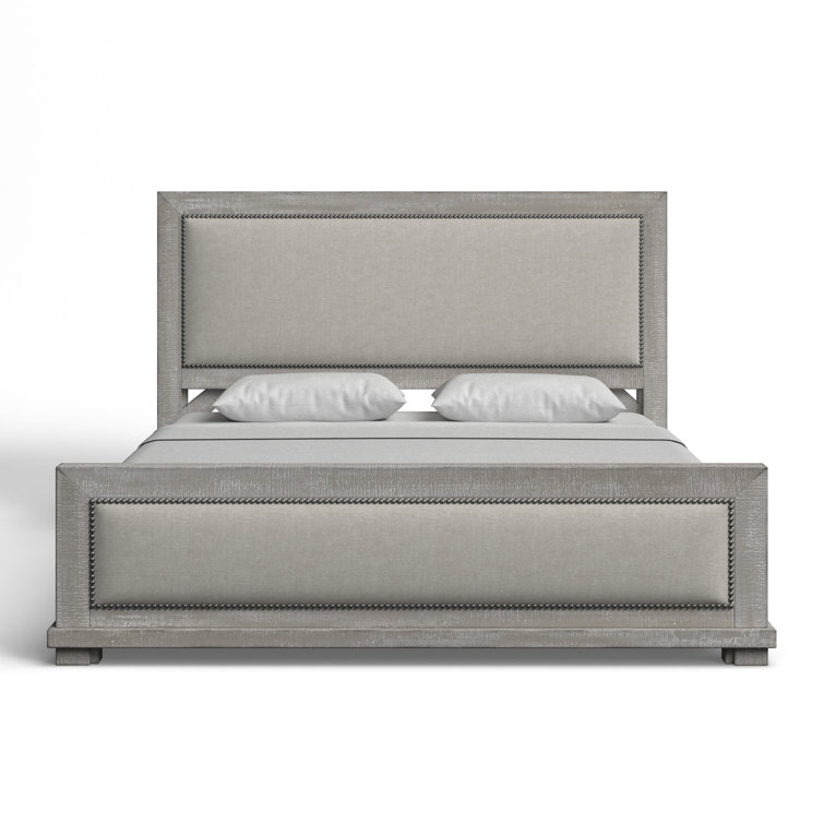 Willow Gray Chalk King Size Upholstered Bed with Nailhead Trim