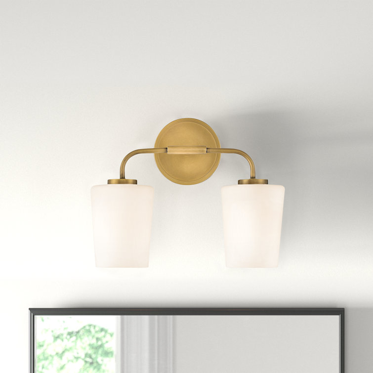 Lark Kline Heritage Brass 2-Light Dimmable Vanity with Etched Opal Shades