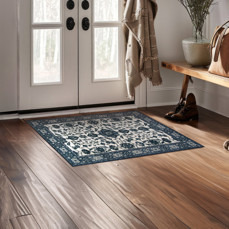 Ramage Blue 3' x 5' Washable Synthetic Accent Rug