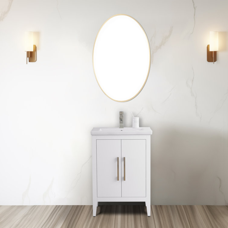 24" White Single Sink Bathroom Vanity with Ceramic Top